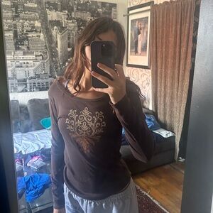vintage brown paisley print type long sleeve top